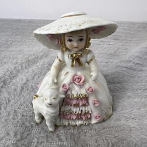 Vintage Lefton China Hand Painted Mary Had A Little Lamb - RARE